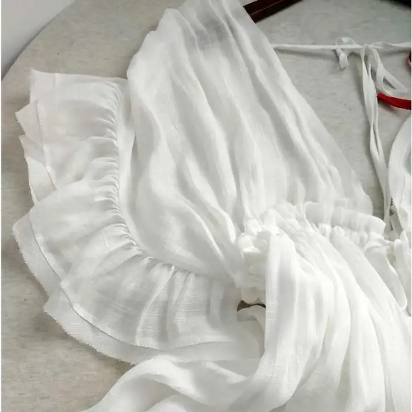 #30 Gorgeous White Bohemian Button Down Vacation Flowy Ruffled Resort Maxi Dress - Picture 7 of 10